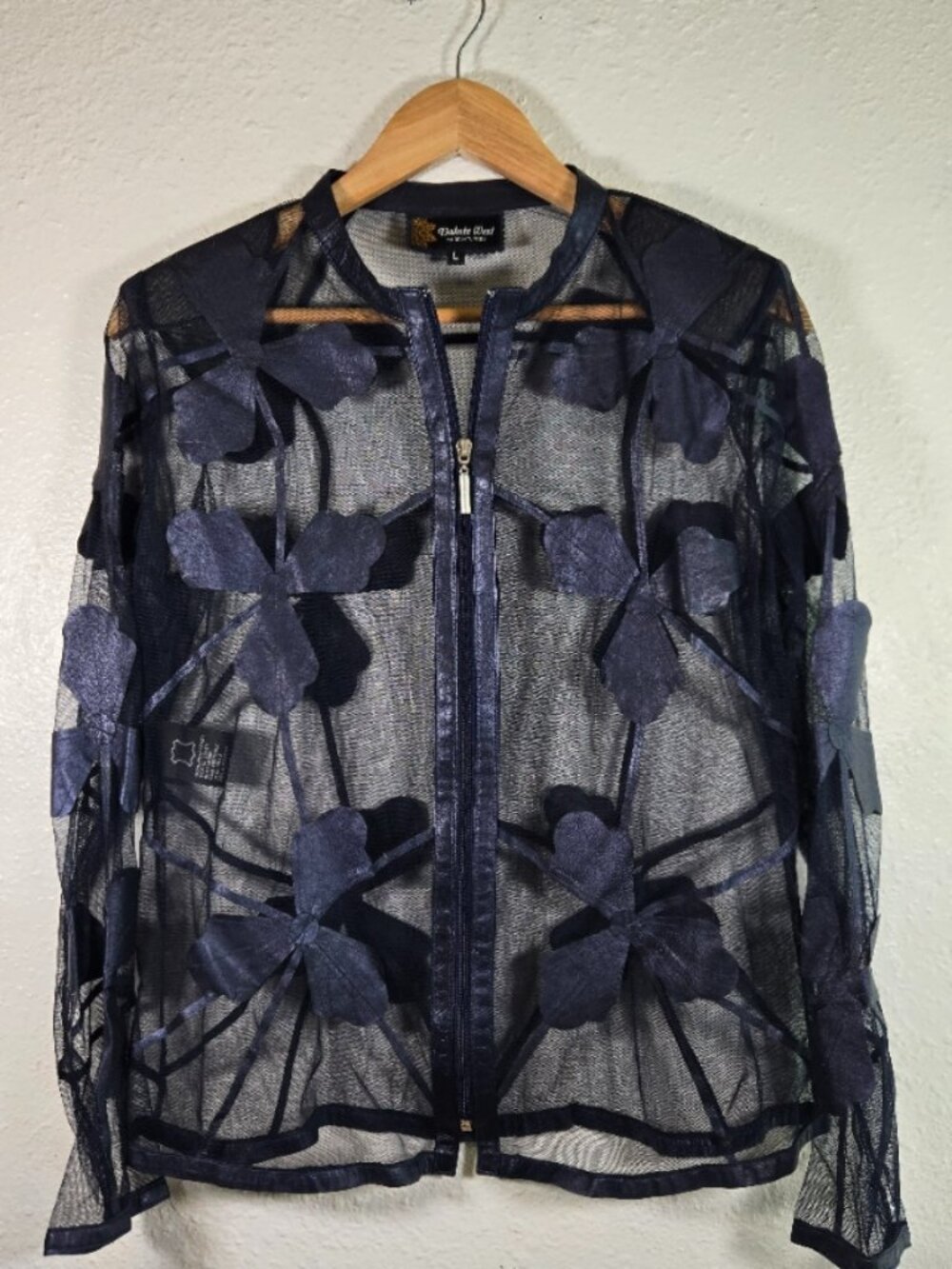 Dakota West Navy Floral cut out - Lamb Skin Leather Jacket